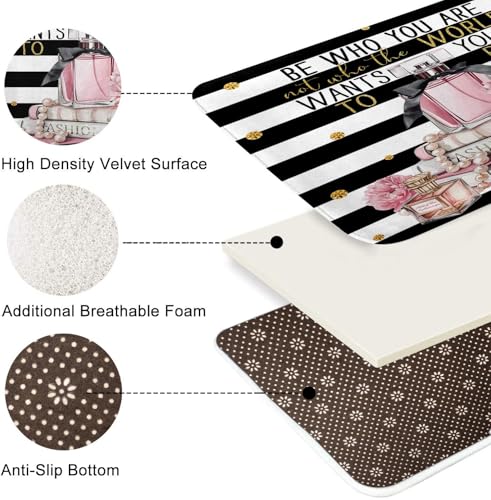 ArtSocket Woman Girl Inspirational Quotes Bathroom Set with Shower Curtain and Bath Rugs and Accessories,Pink Fashion Floral Non-Slip Shower Curtain Set,Bathroom Decor 3 Pcs - color: Pink Fashion Floral