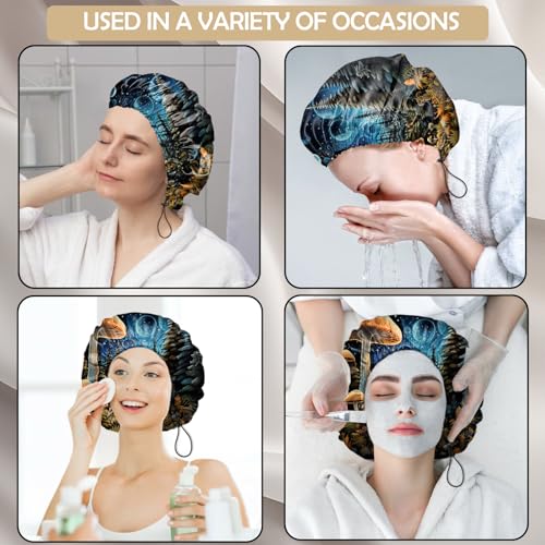 2 PCS Shower Cap Adjustable Reusable Double Waterproof Layer Elastic Hair Bath Cap Cute Aesthetic for Women Girls-Two Mushrooms - color: I25-Two Mushrooms