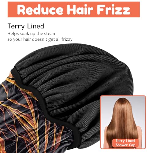 Luxury Shower Cap Terry Lined Reusable Triple Layer Waterproof Hair Elastic Caps Shower Bath Hat for Women Girls Cute Aesthetic-Sunset - color: AL16-Sunset
