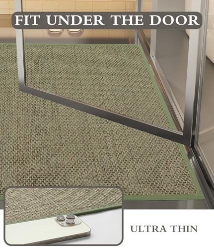 YIHOUSE Bathroom Rugs Sets 3 Pieces, Green Ultra Thin Bath Mats Fit Under Door, Absorbent Quickly Dry Rubber Backing Braided Bath Mat Set, Non Slip Washable Bath Rugs for Bathroom Floor, Green - color: Green, size: 3pieces
