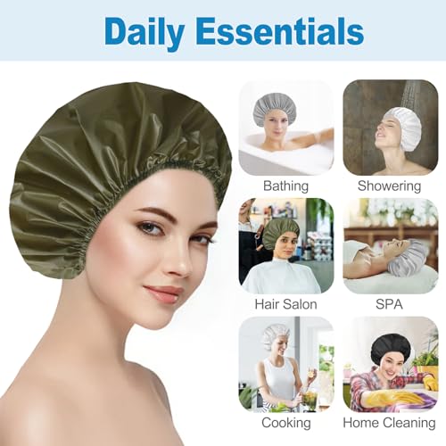 16 PCS Shower Caps for Women, Double Side Waterproof Shower Cap, Reusable Elastic Bath Caps for Shower, EVA Bathing Shower Caps, Bath Hair Caps - (Black+White+Gray+Dark Green) - color: Set B - Black+White+Gray+Dark Green
