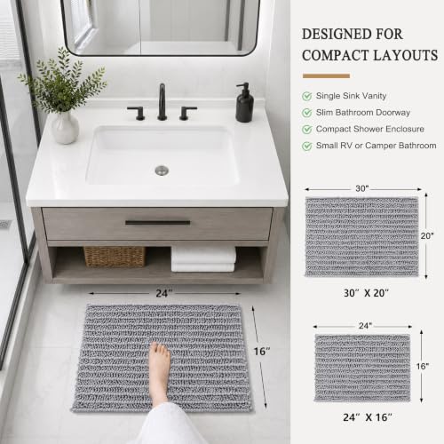 Arotive Luxury Small Bathroom Rugs 24x16, Extra Soft Thick Absorbent Shaggy Chenille Bath Rugs, Machine Wash Dry, Bath Mats for Bathroom Floor, Tub and Shower, Home Decor Accessories, Grey - color: Grey, size: 24" X 16"