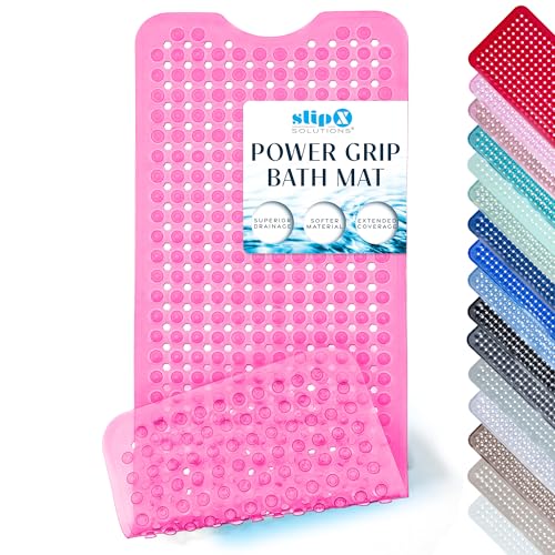 SlipX Solutions Power Grip 39x16 Bathtub & Shower Mat | Premium Non-Slip Bath Safety | Clear Pink - color: Clear Pink