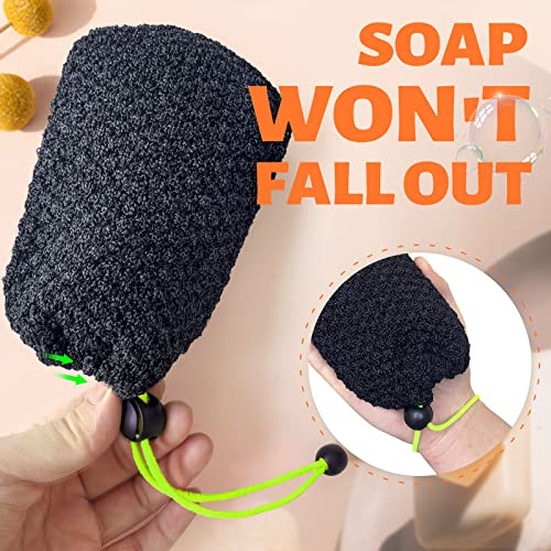 MIG4U Exfoliating Soap Bag for Shower 2 Pieces - Bar Soap Saver Pouch, Bamboo Body Scrubber Exfoliator Pocket in Travel Bathing, Black - style: 1 exfoliation level