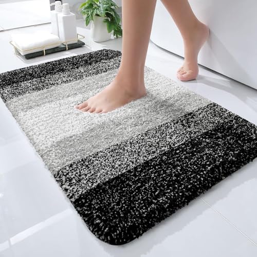 OLANLY Small Bathroom Rugs Mat 24x16, Extra Soft Absorbent Microfiber Bath Rugs, Rubber Backing, Quick Dry, Machine Washable Bath Mats for Bathroom Floor, Tub and Shower, Home Decor Accessories, Black - color: Black, size: 24" X 16"