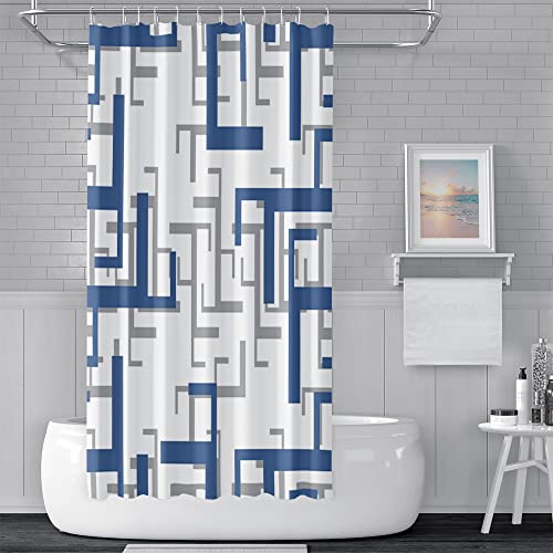 48x72inch Geometric Shower Curtain Set with Hooks White Blue Gray Bathroom Curtain Modern Casual Style Abstract Geometric Aesthetics Bath Curtain for Bathroom Waterproof Decorative Bathtubs - color: Blue White, size: 48"W x 72"L (Pack of 1)