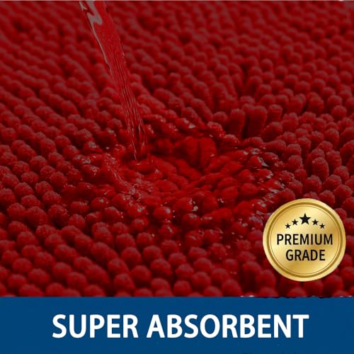 Bathroom Rugs Sets 2 Piece,Super Absorbent Chenille Bath Mats and U-Shaped Toilet Rug,Strong PVC Non Slip Backing,Microfiber Washable Dry Quickly Bath Mats for Bathroom(20"x32"+20"x20"U,Dark Red) - color: Dark Red
