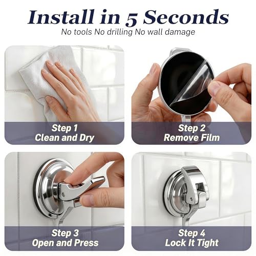 Heavy Duty Vacuum Suction Cup Hooks, Silver Plated Polished Super Suction for Kitchen Bathroom, 6 Pack - color: Silver