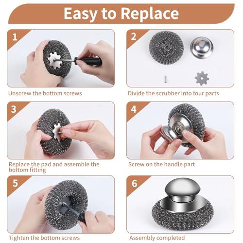 6PCS Steel Wool Scrubber Wire Sponge Set, Barbecue Grill Cleaning Scrubber Pads, Stainless Steel Scrubber Replacement for Scouring Messes from Cast Iron, Pots, Pans, Grill, Stoves, Sink (6 Pads) - size: 6 Pads