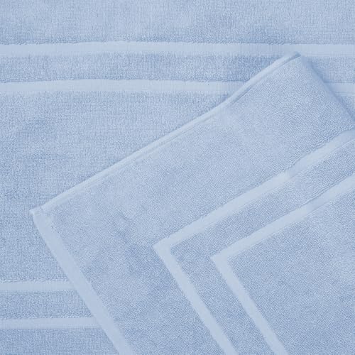 Feather & Stitch 2 Piece Towel Like Bath Mats (30x21 Inch) 100% Cotton Terry Bath Mats, Bathroom Shower Floor Mats [NOT A Bathroom Rug], Soft Absorbent Washable Mats - Sky Blue - color: Sky Blue
