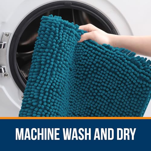 OLANLY Toilet Rugs U-Shaped 20x20, Extra Soft Absorbent Chenille Contour Bathroom Rugs for Toilet, Dry Quickly, Machine Washable, Non-Slip Bath Mat, Peacock Blue - color: Peacock Blue, size: 20" X 20" Contour Rug