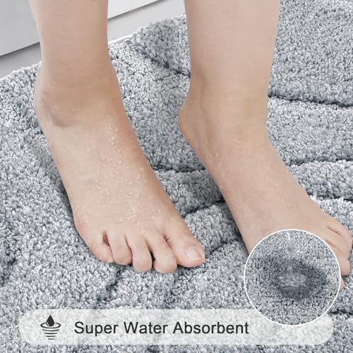HEBE Bathroom Rugs Sets 5 Piece, Soft Absorbent Microfiber Bath Mat for Bathroom, Non Slip Washable Bath Rug Set with Toilet Cover, Bath Runner and U-Shaped Contour Toilet Rug, Light Grey - color: Light Grey, size: 18"x26"+20"x32"+20"x48"+U20"x24"+Cover19
