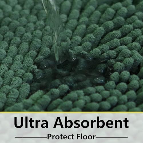 BOANKODU Bathroom RugsSets 2 Piece，59X24+16X24Inch，Absorbent Non-Slip Very Soft Chenille Mat,Machine Washable（Dark Green） - color: Dark Green, size: 59" x 24" + 16" x 24" (Rectangular)