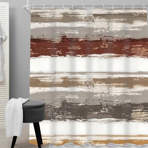 Abstract Brown 72Wx78H Shower Curtain Long Modern Gray Oil Painting Watercolor Striped Minimalist Geometric Simple Artistic Bathroom Curtain Set Aesthetic Bath Bathroom Accessories Decor - size: 72"W x 78"L (Pack of 1)