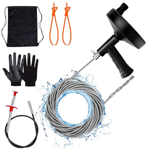 Drain Auger 33 ft, Plumbing Snake Hair Clog Remover Drain Snake Flexible Grabber Heavy Duty Sink Cleaner Tools for Shower Bathtub Bathroom Kitchen Pipe, Black - color: Black
