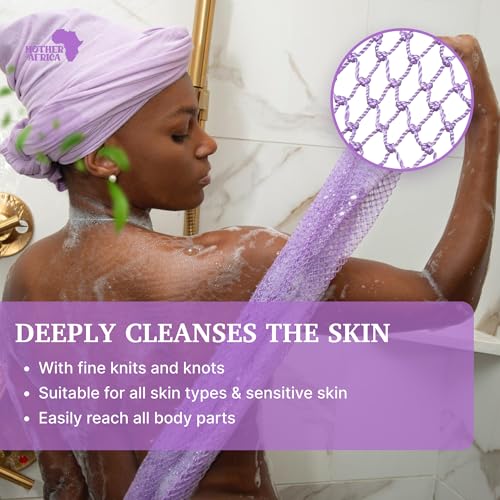 MOTHER AFRICA African Net Sponge Authentic with Knots 2 Pack Black Owned Exfoliating Body Scrubber Bath Sponge for Shower Washcloth Loofah Gentle Deep Cleansing Back Scrubber Face & Body Men & Woman - color: Lavender & Coral Pink