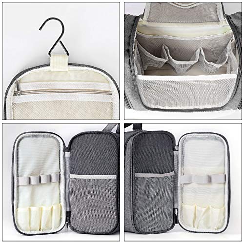 Freegrace Extra Large Hanging Toiletry Bag for Men and Women - Water-Resistant Nylon Travel Bathroom Organizer for Cosmetics, Makeup, and Toiletries - color: Dark Grey