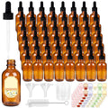 STARSIDE 48-Pack 2oz Leakproof Amber Glass Dropper Bottles | 60ml Empty Tincture Bottles, UV-Blocking Glass for Essential Oils & Crafts; Includes Funnels, Brushes, Labels & Measuring Cup - color: 2oz-Amber-48pcs