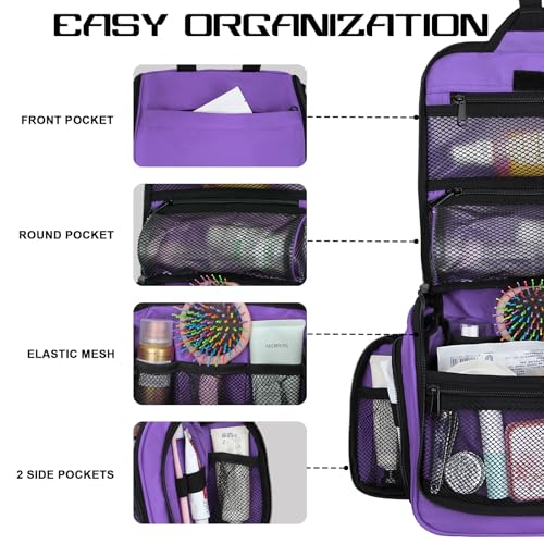 Goloni Hanging Toiletry Bag, 10 Compartments Water-Resistant Makeup Bag with 360° Spinning Metal Hook, Large Travel Cosmetic Organizer for Men & Women, Purple (7.05oz) - color: Purple