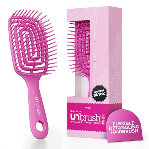 FHI Heat UNbrush Flex Detangling Brush — Ultra-Flexible, Pain-Free Hair Brush Detangler with DuoFlex Anti-Static Bristles for Removing Tangles, Massaging Scalp & Faster Styling - color: Pink