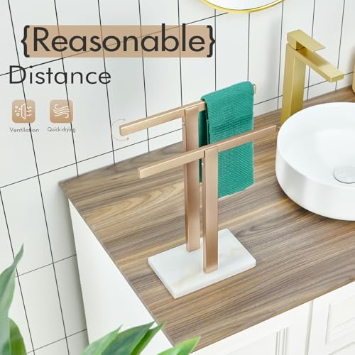 KOKOSIRI Hand Towel Bars Standing Towel Racks with Marble Base for Bathroom Kitchen Vanity Countertop, Champagne Bronze Stainless Steel 15.7'' Height THS0001-SM-CPG - color: Champagne Bronze, size: 2-Bar