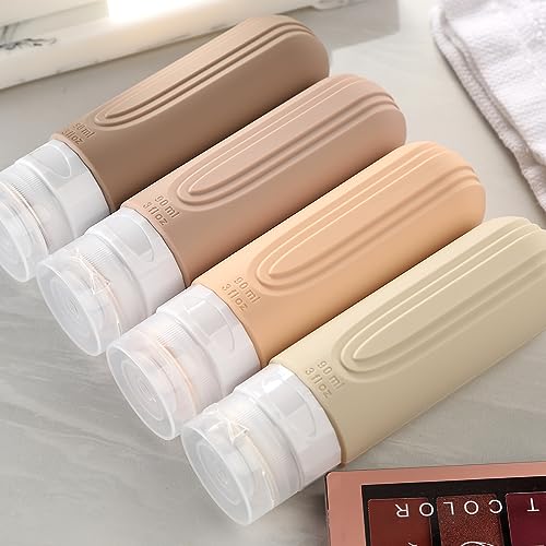 Mrsdry Travel Bottles for Toiletries, Tsa Approved 3oz Travel Size Containers BPA Free Leak Proof Refillable Liquid Silicone Squeezable Travel Accessories for Shampoo Conditioner Lotion (4 Pack) - color: Cream