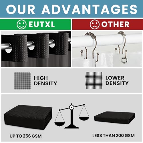 EUTXL Heavyweight Stall No Hook Shower Curtain with Snap in Liner,256GSM Waffle Weave Shower Curtains for Bathroom,36W x 74H,Black - color: Black, size: 36"W x 74"L (Pack of 1)