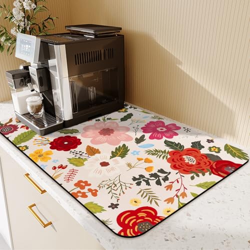 19.5" x 12" Dish Drying Mat & 24" x 5.5" Sink Splash Guard, Super Absorbent Drainer Rack Mat for Kitchen Counter Coffee Bar - color: Pink, size: 19.5"*12"+24"*5.5"