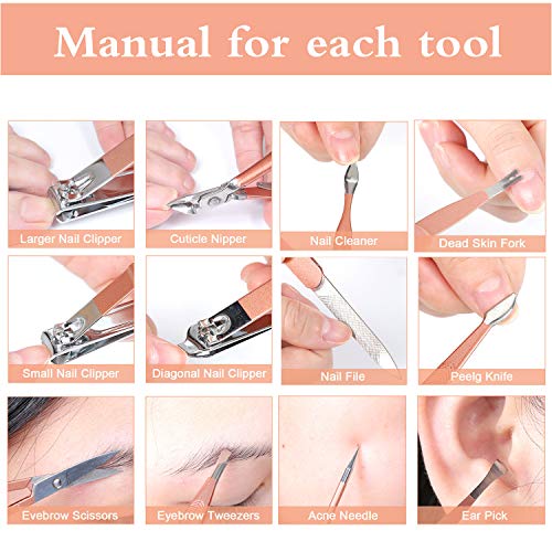 Aceoce Professional Manicure Set Pedicure Kit Nail Clippers Set Nail Kit | Stainless Steel Nail Clippers Cuticle Trimmer Grooming Travel Manicure Pedicure Tools for Women Personal Care Tools Gifts - size: 12 Piece Set