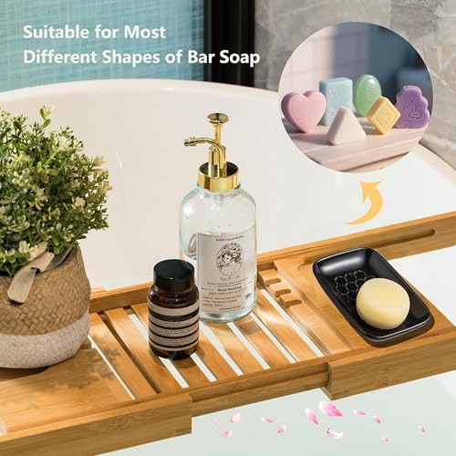 Gomakren Soap Dish for Shower, Ceramic Bar Soap Holder with Honeycomb Design - Father's Day Soap Saver Tray for Bathroom Kitchen Sink, Sponge & Organizer Tray, Upscale Look, 5.5 Inch, Black - color: Black, size: Honeycomb