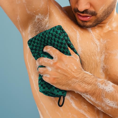 Yiclick Dual-Textured Exfoliating Washcloth Towel - Back Scrubber for Use in Shower Bath, Exfoliating Body Scrubber Exfoliator, Japanese Exfoliate Loofah Lufa Sponge Wash Cloth for Women Men - color: Green