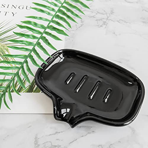 Multi-Color Ceramic Soap Dish for Kitchen or Bathroom, Easy to Clean, Self Draining Soap Holder, Keeps Soap Dry (Black) - color: Black