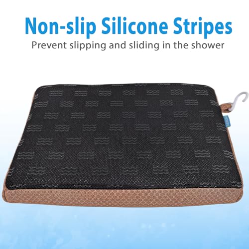 AEROiVi Shower Seat Cushion, Shower Chair Cushion for Transfer Benches in Bathtub, Cushion for Sauna, 3D Mesh Pad with Hook, Slip-Resistant, Design for Elderly, Senior, Handicap Disabled - size: Brown