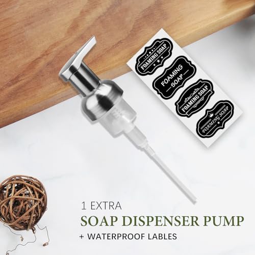 Amolliar Plastic Mason Jar Foaming Soap Dispenser with Pump Lid,16OZ Refillable Hand Soap Dispenser with Cute Lables - Farmhouse Decor for Kitchen/Bathroom, Lotion Dish Soap (1 Pack, Silver) - color: Clear Jar With Silver Pump, size: 1 Pack