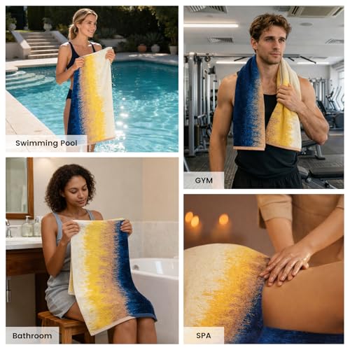 8-Piece Cotton Bath Towel Set for Bathroom, Hanging Loops, Coastal Ombre | Complete starter set for daily showers, sink-side use, small bathrooms, and guest baths, OEKO-TEX certified, easy care - color: C02: Colorful - Beach