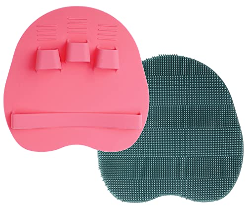 2 Pack Soft Silicone Shower Brush, Body Scrubber Exfoliating Skin Massage | Body & Face & Short Hair Wash, Dry Skin Brushing Glove Loofah, Fit for Sensitive and All Kinds of Skin (PeonyPink+Green) - color: 1 Pars_pink+green