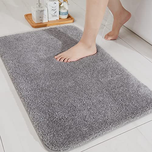 COSY HOMEER Bath Rugs for Bathroom Extra Thick - Anti-Slip Bath Mats Soft Plush Yarn Shaggy 100% Strong Mirco Polyeste Mat Living Room Bedroom Mat Floor Water Absorbent(Grey,20x32 - Inches) - color: Grey, size: 1'8" X 2'8" (Rectangular)