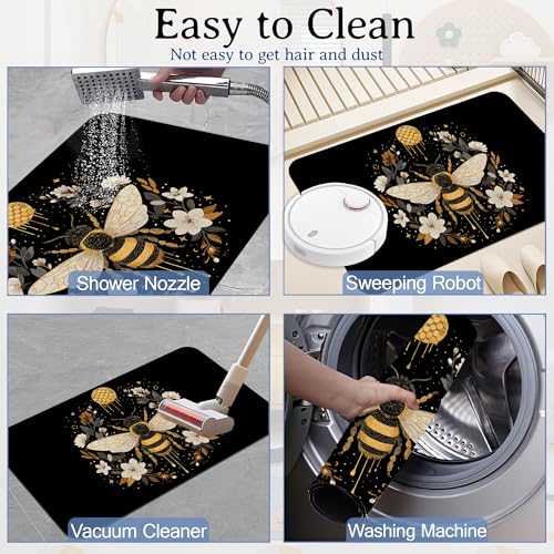 Elightvap Flowers and Bees Bathroom Mat Quick Drying Non Slip Bath Mats Absorbent,Bath Mat Quick Dry Bathroom Rug in Front of The Kitchen Sink, Shower Room, Bathtub,17 * 29.5 Inches - color: Flowers and Bees