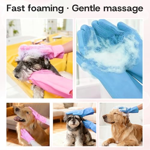 2-Pair Pet Hair Remover Glove for Dogs and Cats Washing, Grooming, & Deshedding – Multipurpose Silicone Dog Bath Gloves, Cat Brush Glove Mitt for Pet Cleaning & Household Use (pink & Blue) - color: pink & Blue