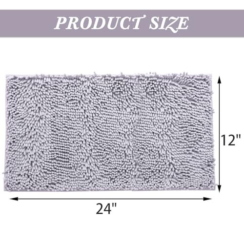 Non-Slip Bath Rug,Extra Soft Microfiber Bedroom Shag Carpet with Anti-Slip Backing,Water/Dust Absorbent Fast Dry Shower Mat,Sound Insulated Stairs Pad,Machine Washable (Grey,12 x 24 Inches) - color: Grey, size: 2' x 1' (Rectangular)