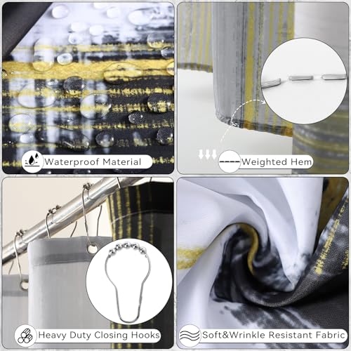 XLHOMO Bathroom Set - Black Bathroom Accessories Set, Bathroom Sets with Shower Curtain and Rugs, Black Shower Curtain Set with Bathroom Trash Can, Soap Dispenser, Soap Dish for Home Decor - color: Plaid Black & Gold, size: Complete Set + Bath Rugs