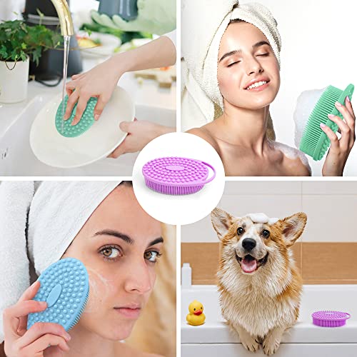 PQRUU 3 Pack Silicone Body Scrubbers for Use in Shower, Exfoliating Body Scrubber Fit for All Kinds of Skin, Soft Silicone Loofah,Bath Scrubbers Rapid Foaming,Blue,Green,Purple - color: Blue,green,purple