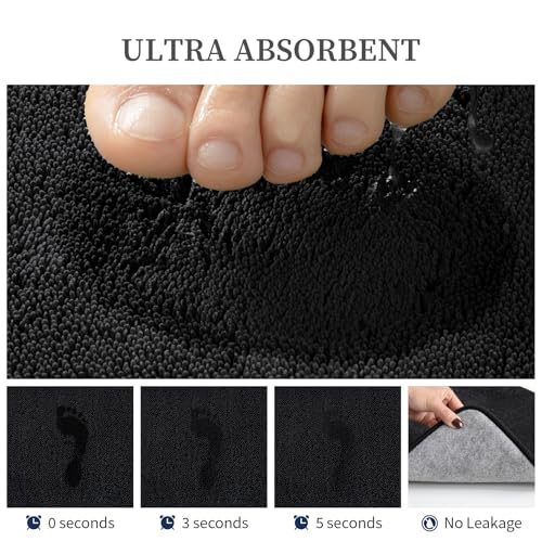 YIHOUSE Memory Foam Bathroom Rugs Sets 2 Piece - Extra Thick Soft Towel-Like Absorbent Bath Mat Set, Non Slip Machine Washable Bath Rugs Carpet for Bath, Tub and Shower (24"x17"+24"x20"U, Black) - color: Black, size: 1'5" x 2' (17"x24"+20"x24"U)