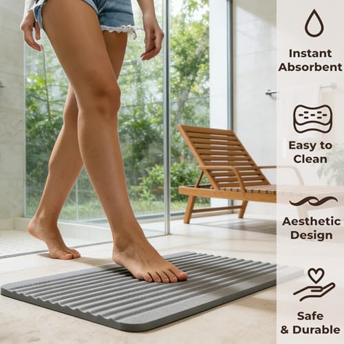 Stone Bath Mat Diatomaceous Earth Shower Mat Non-Slip Ultra Absorbent Durable Stone Mats for Bathroom/Kitchen Fast-Drying Modern Design Easy to Clean (24''*16'' Dark Grey) - color: Dark Grey