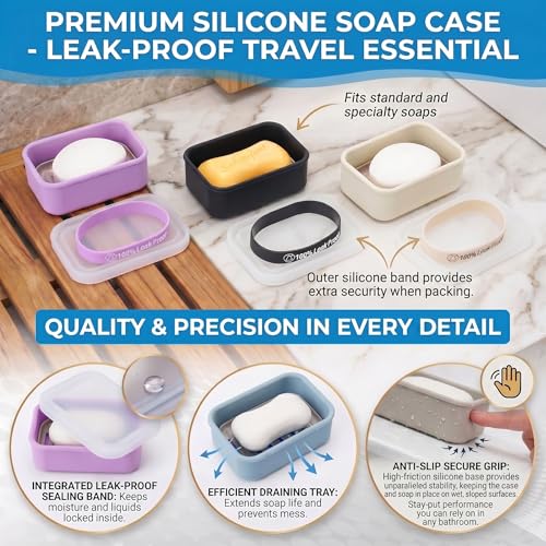 Compact Leakproof Travel Soap Case with Lid & Silicone Strap - Portable Draining Soap Bar Holder for Gym, Bathroom, Camping - Lightweight Silicone Soap Dish Container (Blue) - color: Blue