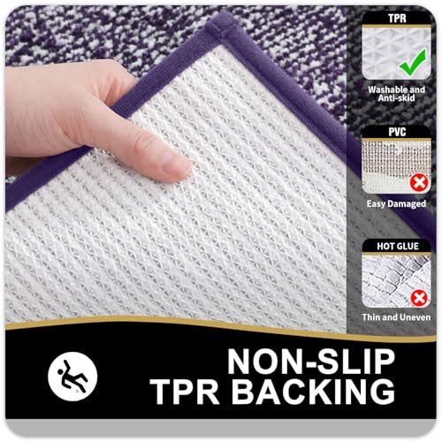 OLANLY Small Bathroom Rugs 24x16, Extra Soft and Absorbent Microfiber Bath Rugs, Non-Slip, Machine Washable, Quick Dry Shaggy Bath Carpet, Bath Mats for Bathroom Floor, Tub, Shower, Purple - color: Purple and White, size: 24" X 16"