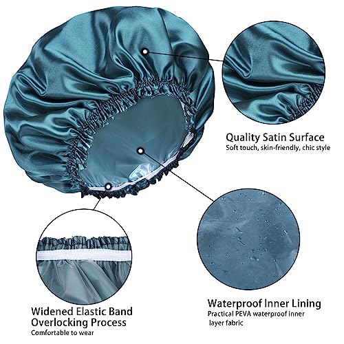 Shower Caps for Women, 4 PCS Elastic and Reusable Bath Caps, Double Waterproof Layers Shower Cap, Bathing Shower Caps, Environmental Protection Hair Bath Hat - Solid Color - color: Solid Color 4 PCS/Set