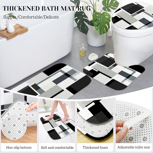 Lnond Black Bathroom Set, 23-Piece Black Geometric Bathroom Decor Set with with Shower Curtain and Rugs, Trash Can, Toilet Brush Holder Set & Soap Dispenser - style: Black Geometric