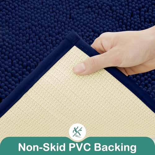 HOMEIDEAS Bathroom Rugs Set 2 Pieces, Ultra Soft Non Slip Absorbent Chenille Toilet Bath Mat Set (Navy Blue) - color: Blue-navy Blue, size: 1'8" x 2'8" (U Shape 20"x24"+20"x32")