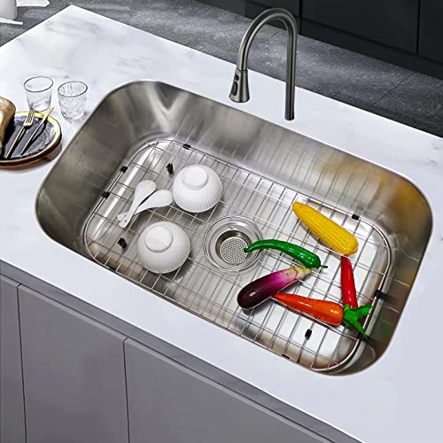 Kitchen Sink Grid 18-7/8" x 13-3/4"- Heavy Duty Kitchen Sink Protector with Built-in Strainer & Center Drain, Non-Slip Rubber Feet & Scratch Resistant Bottom Guard - size: 18.87 in x 13.62 in, style: Center Drain